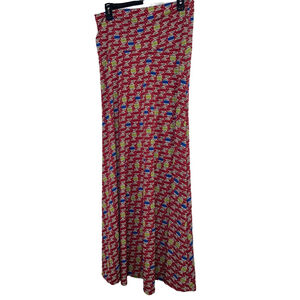 LuLaRoe Womens Maxi Skirt Medium Red Colorful Geometric Long Unlined Pul…